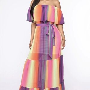 Fashion Nova Strapless Rainbow Maxi Dress